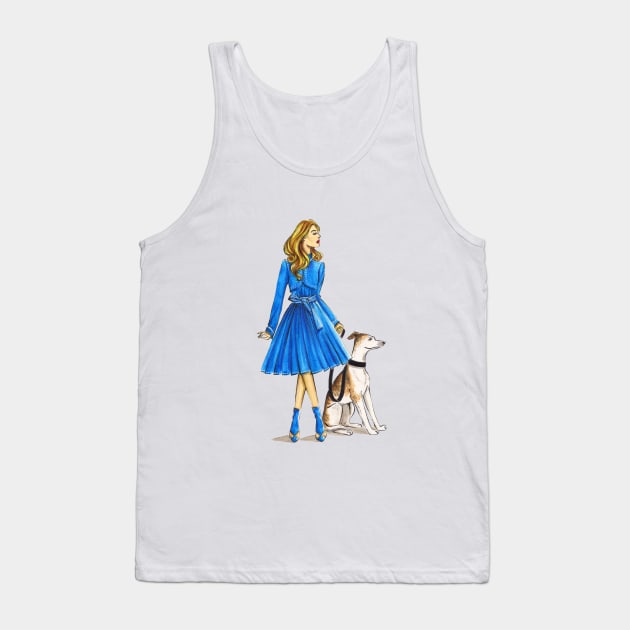 Lady in Blue and Her Dog Tank Top by Ji Illustrator